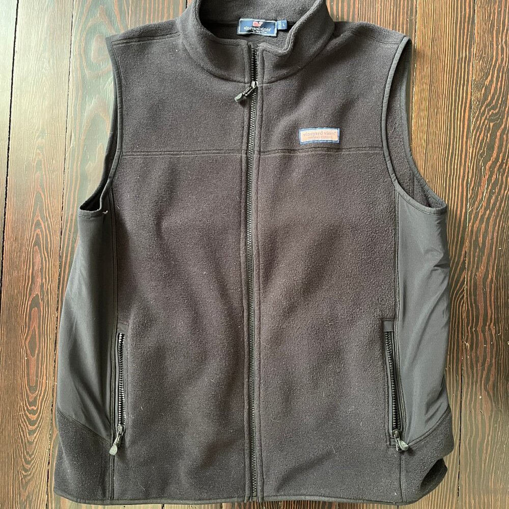 Vineyard Vines Fleece Vest Men's Size Large Black Full Zip